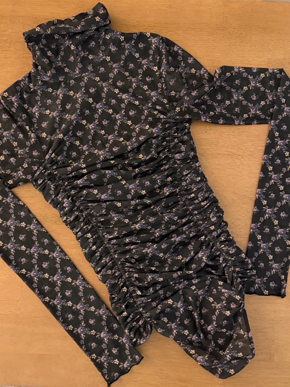 Free People Under it All- Black Floral Ruched Bodysuit